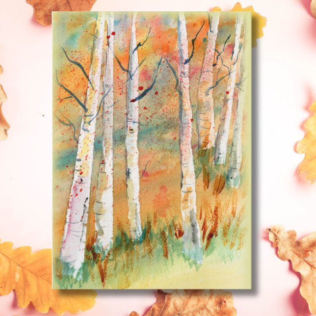 Carte Aquarelle Automne Aspen Trees vierges (Créateur téléchargé)