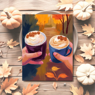 Carte aquarelle automne feuillage rendez-vous café