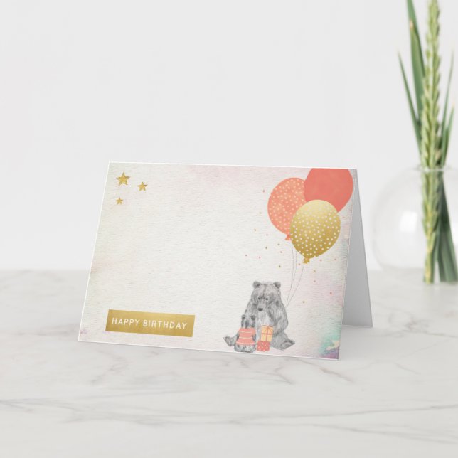 Carte Aquarelle avec Mama Ours Bébé Ours Joyeux annivers (Devant)