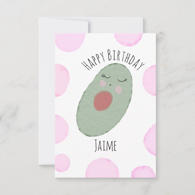 Carte Aquarelle Avocado Dots roses Anniversaire (Devant)