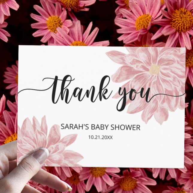 Carte Aquarelle baby shower Chrysanthemum Merci (Créateur téléchargé)