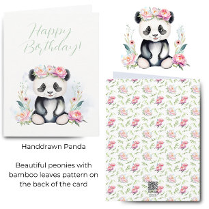 Carte Aquarelle Bébé Panda Peonies Jungle Anniversaire