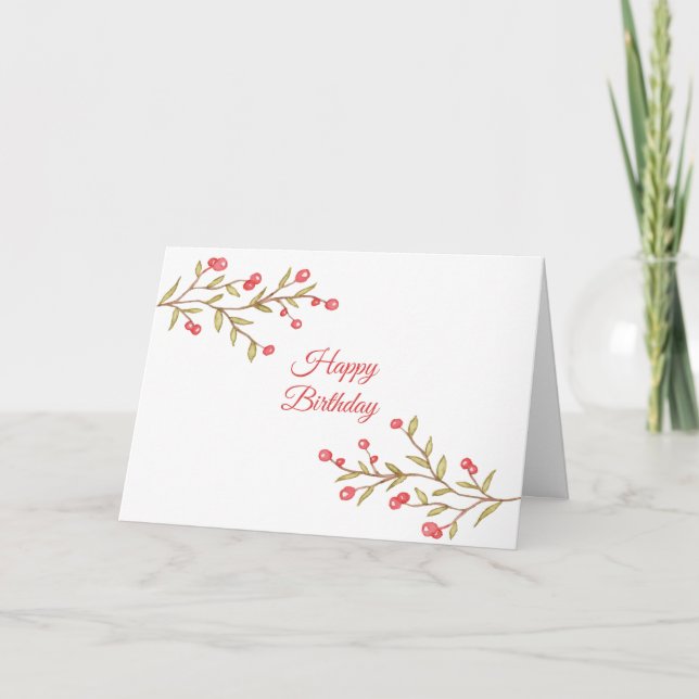 Carte Aquarelle Berry Stems Anniversaire (Devant)
