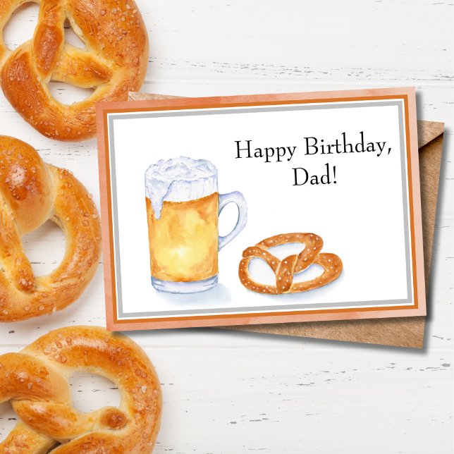 Carte Aquarelle Bière & Pretzel Anniversaire Papa (Créateur téléchargé)