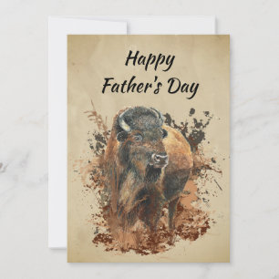 Carte Aquarelle Bison Buffle Animal Faune Nature 