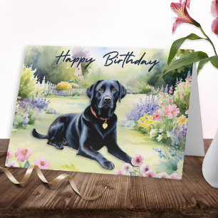 Carte Aquarelle Black Labrador Chien Joyeux anniversaire