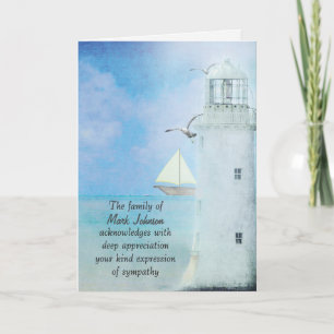 Carte Aquarelle Blanc phare Sympathie Merci