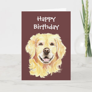 Carte Aquarelle blanche Anniversaire Golden Retriever Ch
