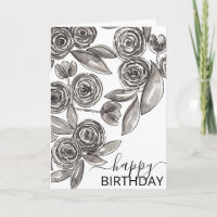 Aquarelle blanche et noire chic, joyeux anniversai