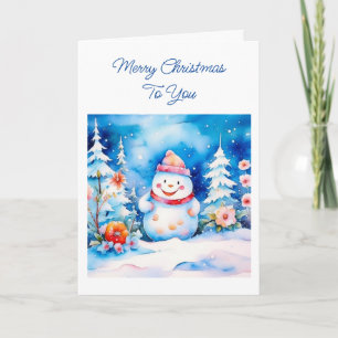 Carte Aquarelle blanche mignonne Noël Snowman