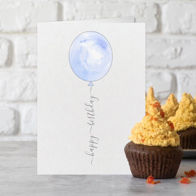 Carte Aquarelle bleu minimaliste Bleu Blonon Joyeux anni (Créateur téléchargé)