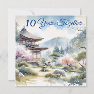 Carte Aquarelle bleu rose cerise en fleur du Japon class