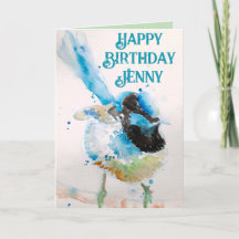 Aquarelle bleu Wren Joyeux Anniversaire Wrens Aqua