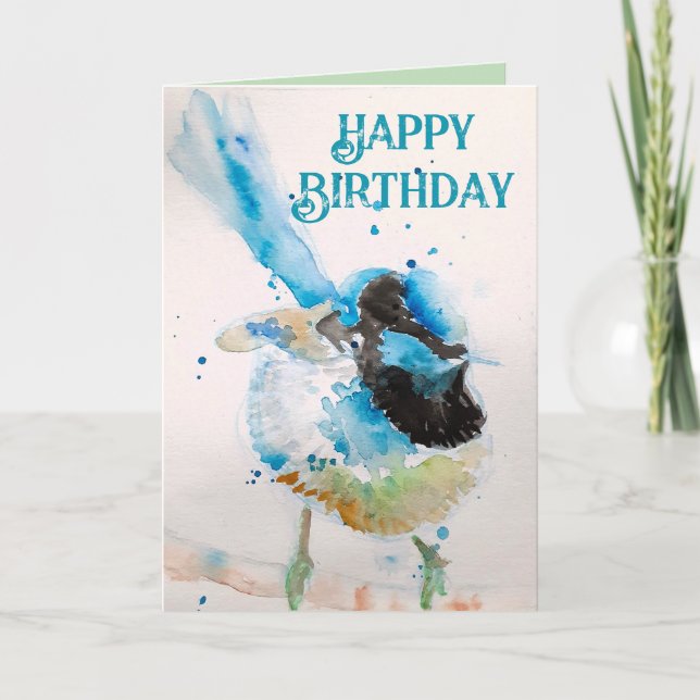 Carte Aquarelle bleu Wren Joyeux Anniversaire Wrens Aqua (Devant)