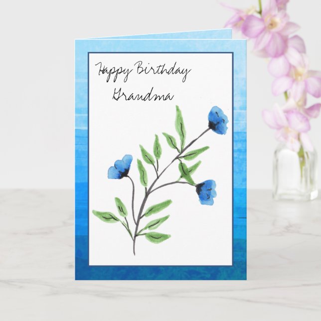 Carte Aquarelle Bleue Florale Joyeux Grand-mère d'annive (Orchidée)