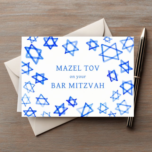 Carte Aquarelle Blue Stars MAZEL TOV Bar Mitzvah (Watercolor Blue Stars MAZEL TOV Bar Mitzvah Card
)