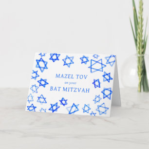 Carte Aquarelle Blue Stars MAZEL TOV Bat mitzvah