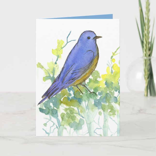 Carte Aquarelle Bluebird Sagebrush Joyeux anniversaire (Devant)