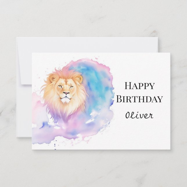 Carte Aquarelle Boho Roar Lion Anniversaire (Devant)