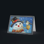 Carte Aquarelle Bonhomme de neige d'hiver et mésange<br><div class="desc">Carte de vœux artistique en aquarelle "Fast Friends" par l'artiste Jean Weiner</div>