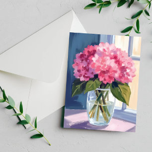 Carte aquarelle bouquet de fleurs d'hortensia rose