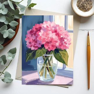 Carte aquarelle bouquet de fleurs d'hortensia rose