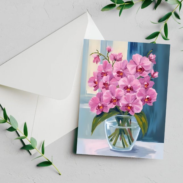 Carte aquarelle bouquet de fleurs d'orchidée rose (Créateur téléchargé)