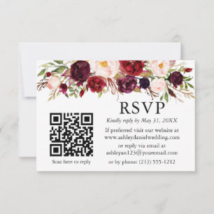 Carte Aquarelle Bourgogne Floral Mariage QR RSVP