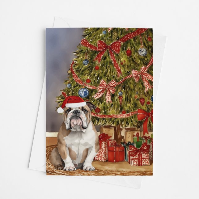 Carte Aquarelle Buldog sous arbre de Noël (Créateur téléchargé)
