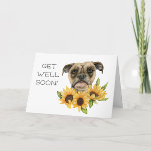 Carte Aquarelle Bulldog Sunflower    Bonne amélioration