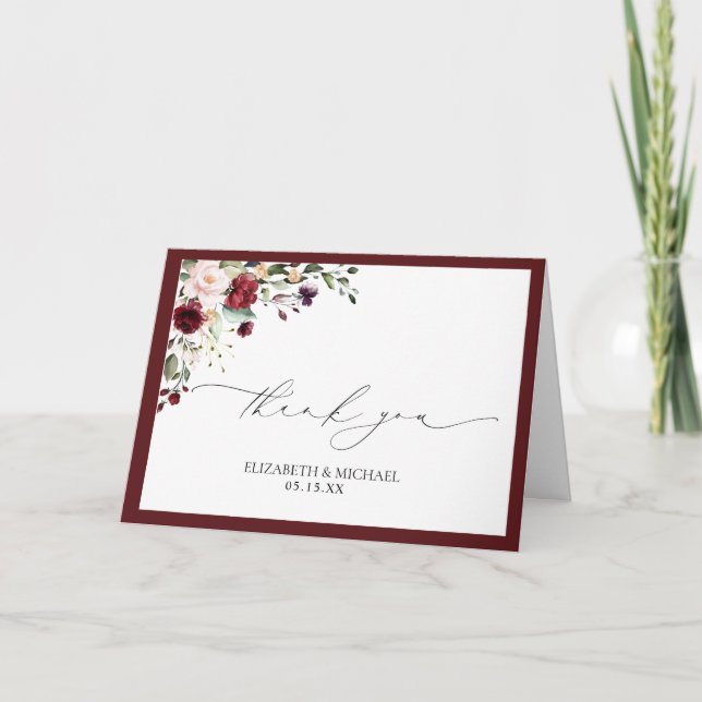 Carte Aquarelle Burgundy Blush Merci photo floral (Devant)