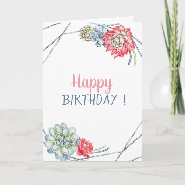 Carte Aquarelle Cactus du désert rouge Succulentes Anniv (Devant)