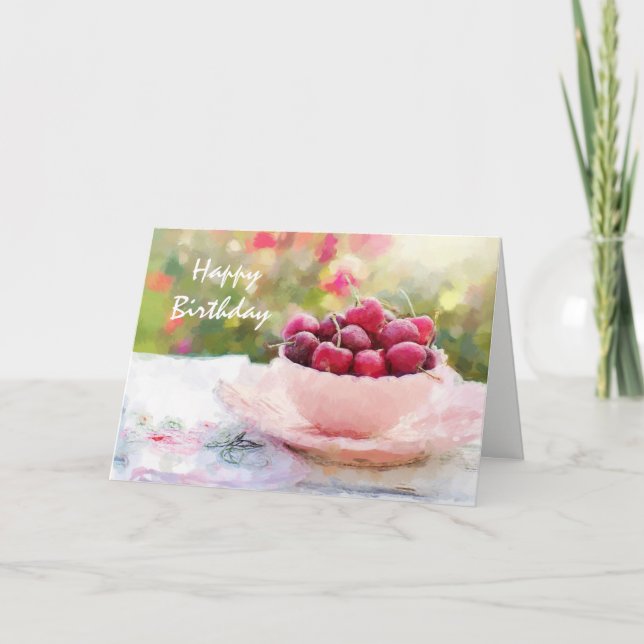 Carte Aquarelle Cerises Ajouter Âge Amusant Anniversaire (Devant)