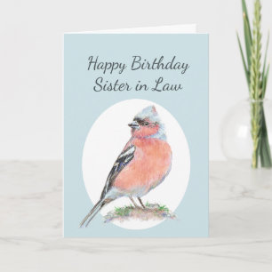 Carte Aquarelle Chaffinch Cute Anniversaire Soeur en dro