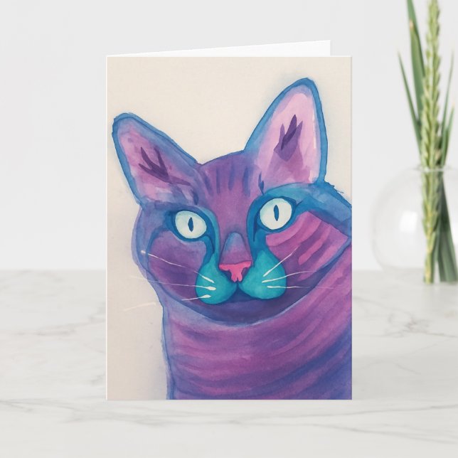 Carte Aquarelle Chat Blank Salutation (Devant)