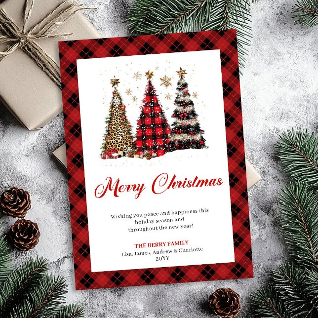 Carte aquarelle chic arbre de Noël léopard doré (Chic Gold Leopard Christmas Tree Watercolor Card)