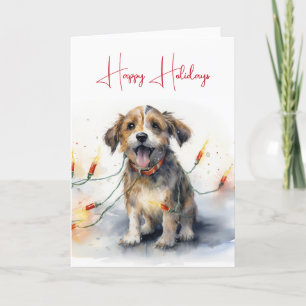 Carte Aquarelle Chien Tangé Dans Les Lumières De Vacance