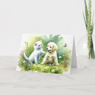 Carte Aquarelle Chiot et Kitten
