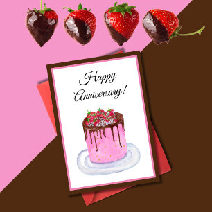 Carte Aquarelle Chocolat Fraise Joyeux Anniversaire