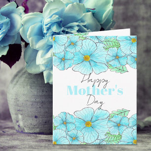 Carte Aquarelle Ciel Bleu Fleurs Verdure Fête des Mères