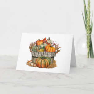 Carte Aquarelle Citrouille d'automne et récolte de blé 