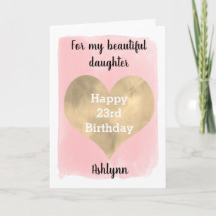Carte Aquarelle Coeur rose et or 23e anniversaire