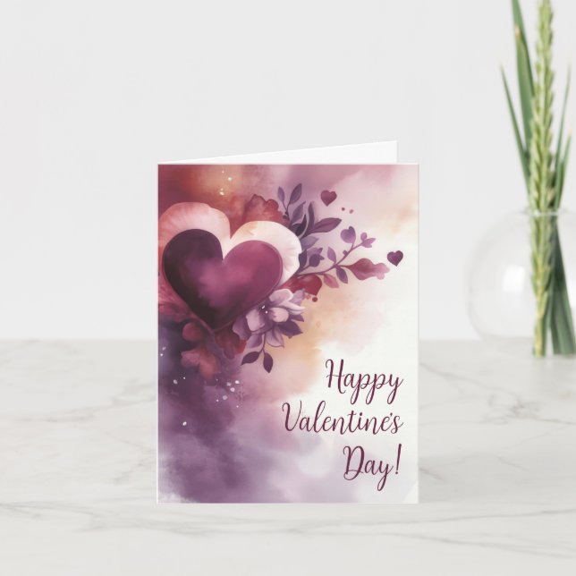 Carte Aquarelle Coeurs et fleurs Salutation de Valentine (Devant)
