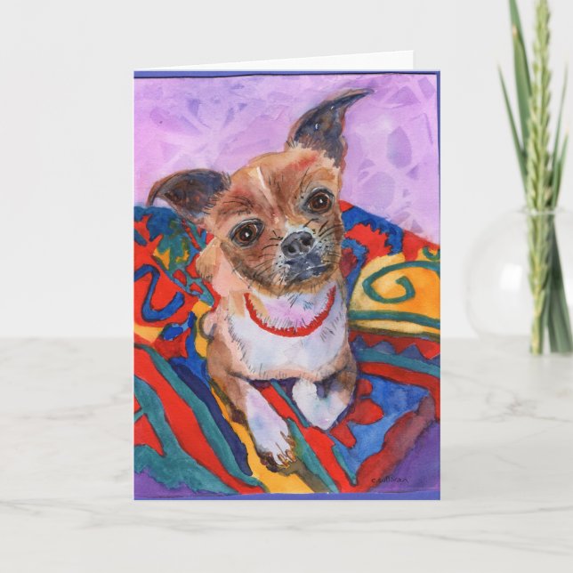 Carte Aquarelle colorée de chihuahua sucré (Devant)