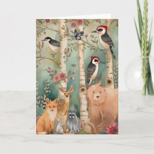 Carte Aquarelle colorée mignonne Bois Animaux Blank