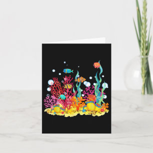 Carte Aquarelle Coral Reef Avec Poisson, Beau Sous