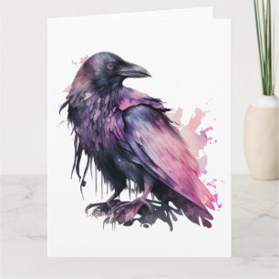 Carte Aquarelle Corbeau - Rose