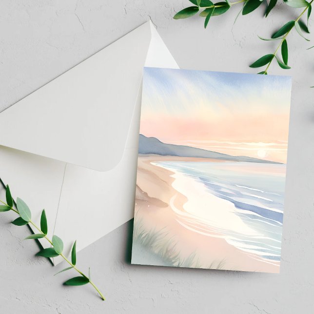Carte aquarelle côtière de coucher de soleil sur l (Créateur téléchargé)