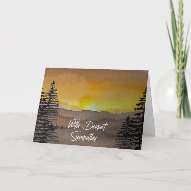 Carte Aquarelle Coucher de soleil avec sincères condoléa (Devant)