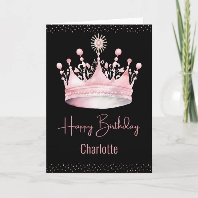 Carte Aquarelle Couronne rose Anniversaire (Devant)